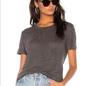 Iro Clay Distressed Linen Short Sleeve T-Shirt Gray Tee Top XS Natural Fibers